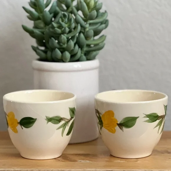 Vintage Franciscan Meadow Rose Coffee Tea Cups Cream Yellow Green Set of 2 - Picture 4 of 6